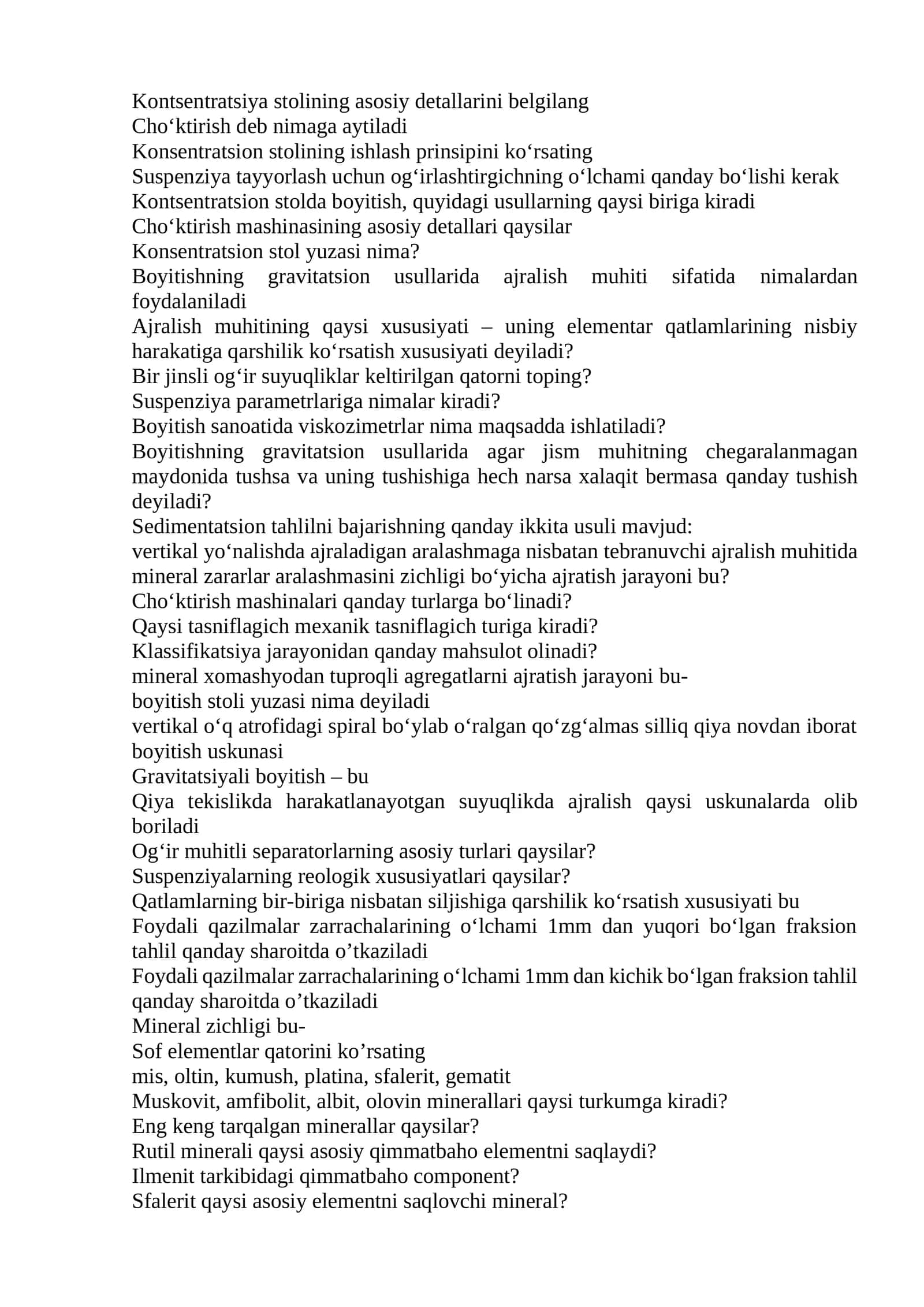 Kоnsеntrаtsiyа stоlining аsоsiy dеtаllаrini belgilang