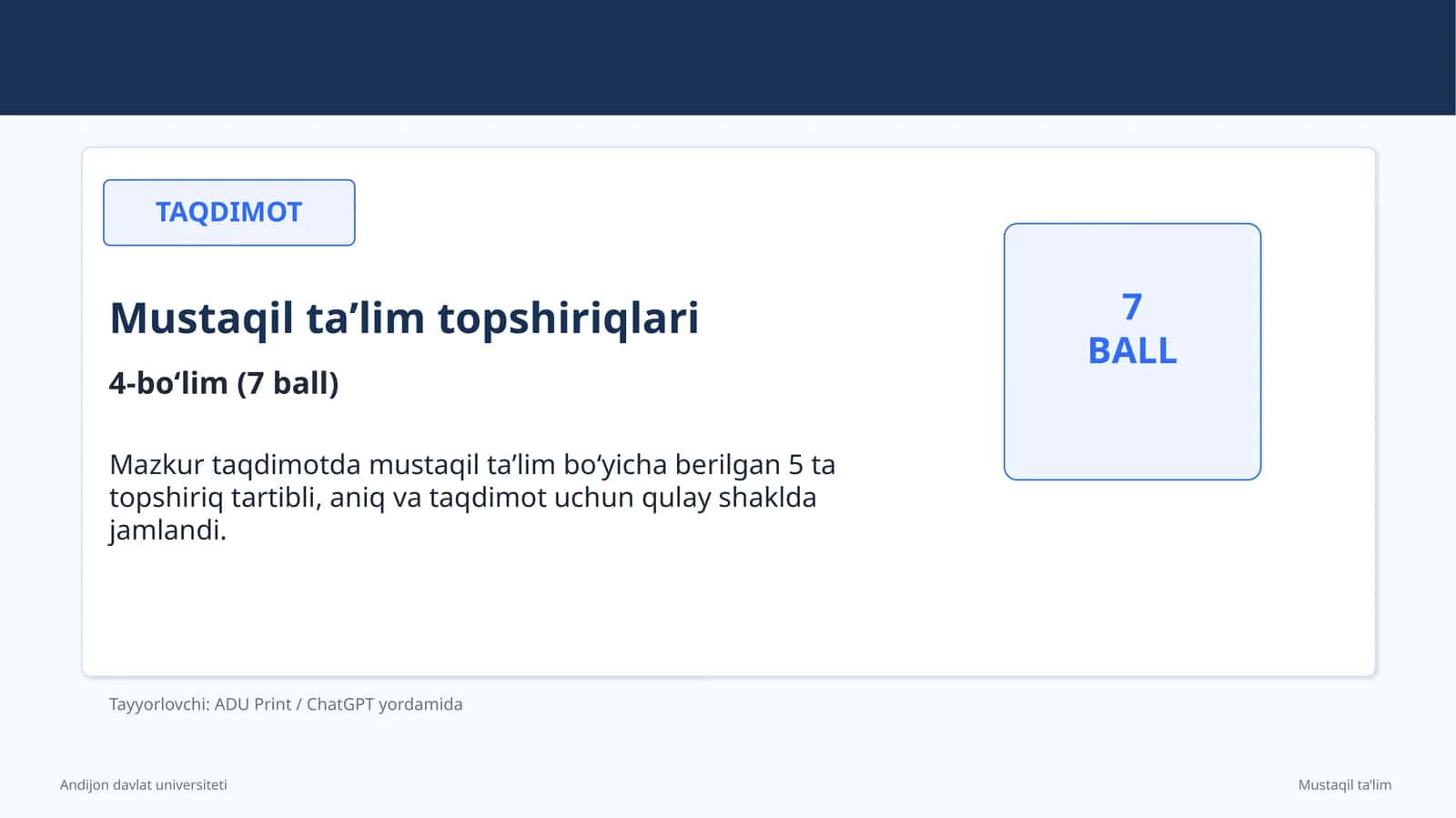 Mustaqil ta’lim topshiriqlari