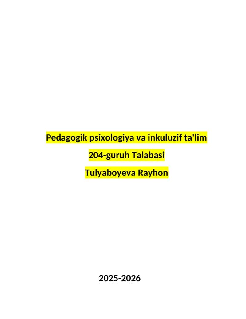 Pedagogik psixologiya va inkuluzif ta'lim