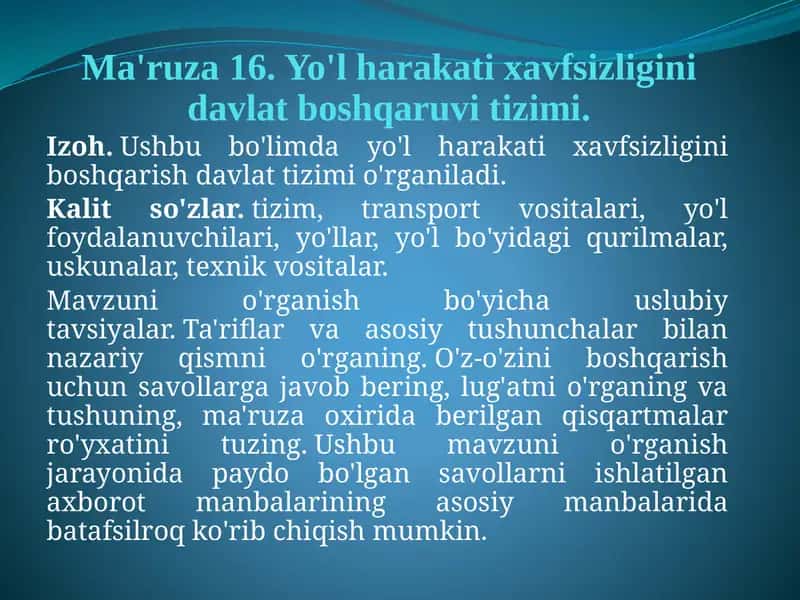 Yo'l harakati xavfsizligini davlat boshqaruv tizimi
