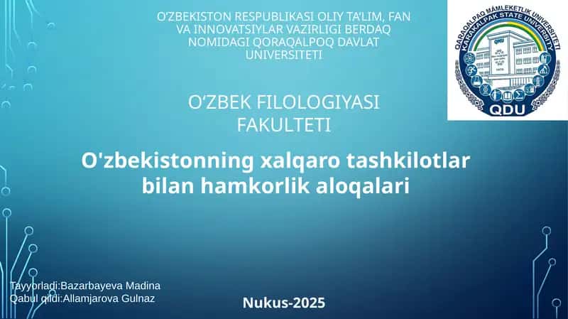 O'zbekistonning xalqaro tashkilotlar bilan hamkorlik aloqalari
