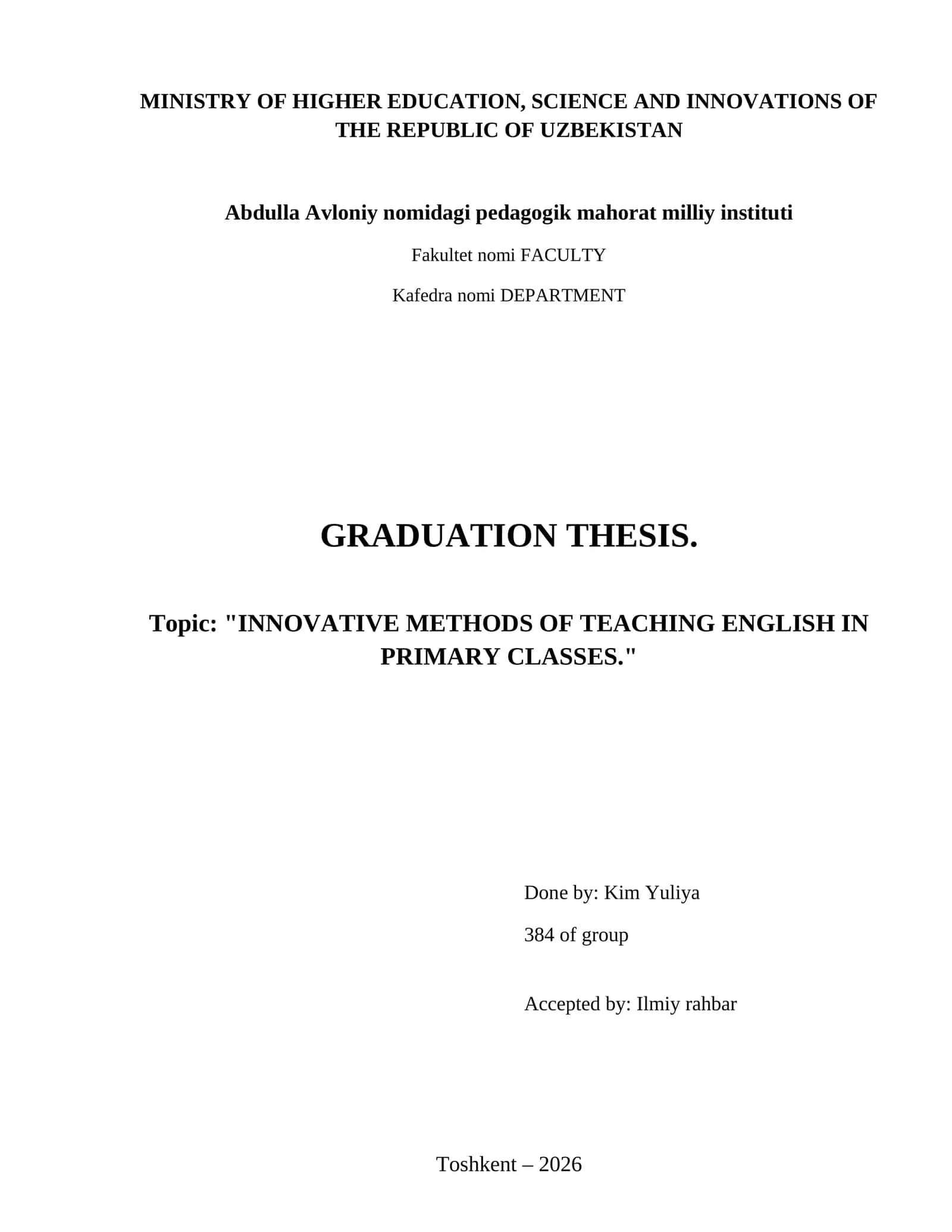 Innovative methods of teaching English in Primary classes.