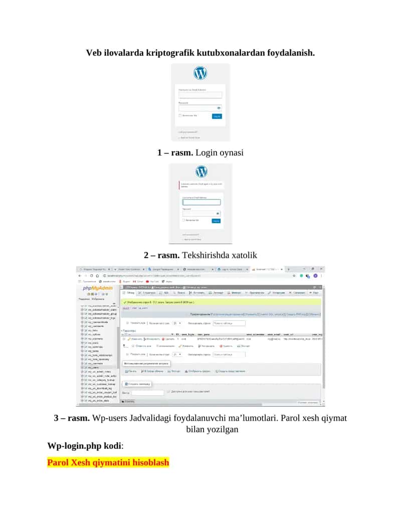 Veb ilovalarda kriptografik kutubxonalardan foydalanish.