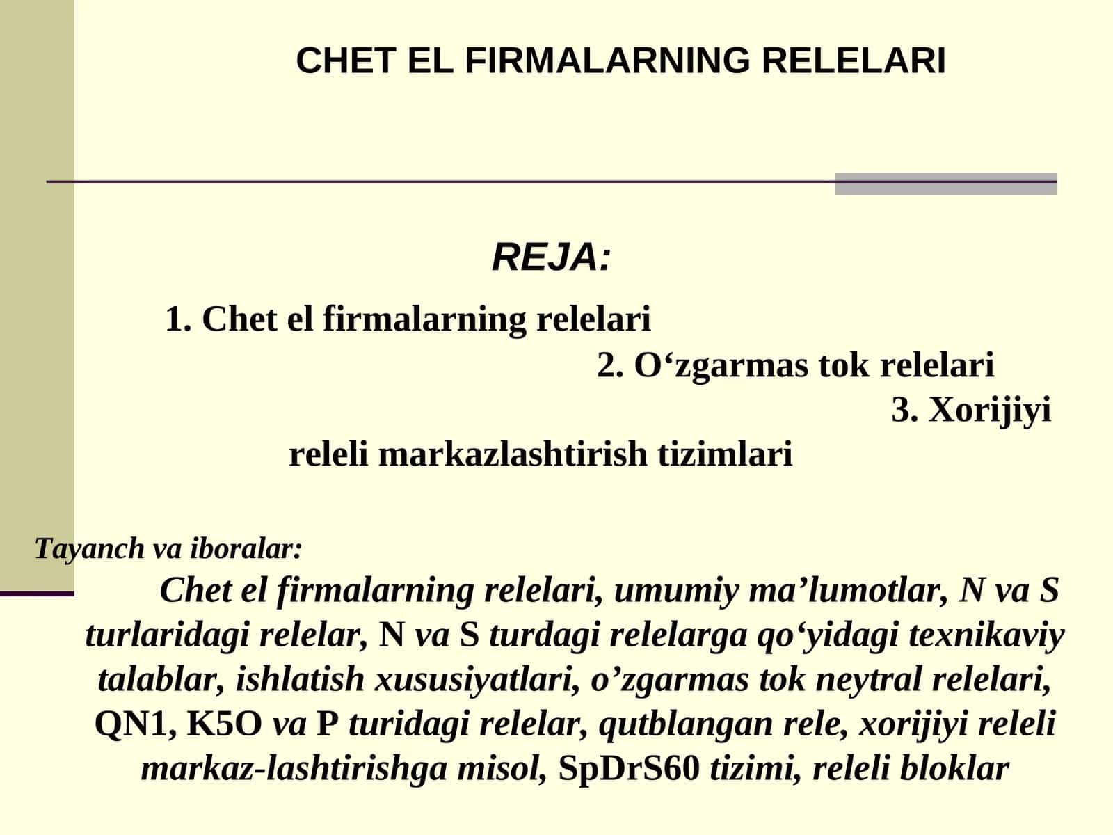 Chet el firmalarning relelari