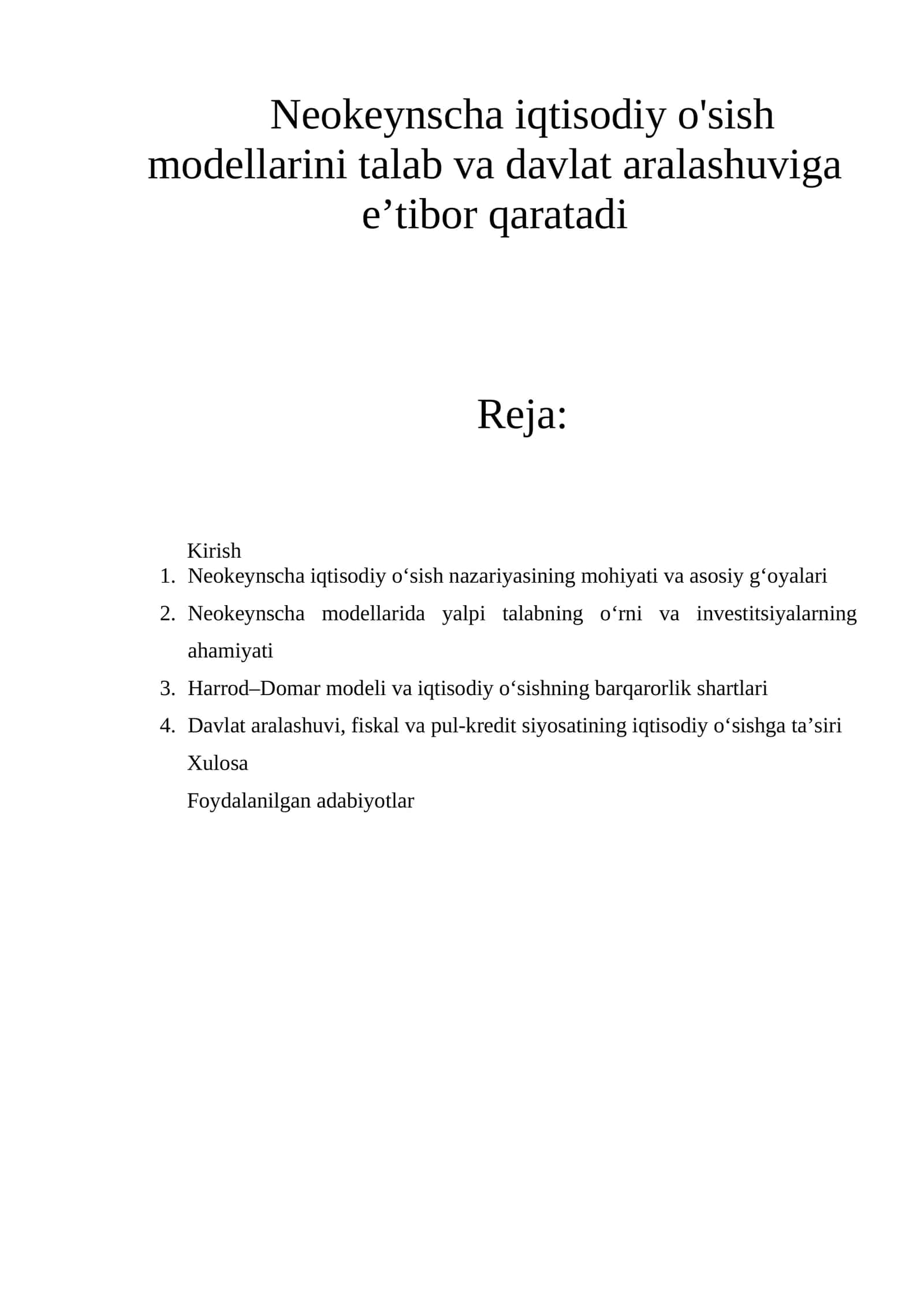 Neokeynscha iqtisodiy o‘sish modellaridir