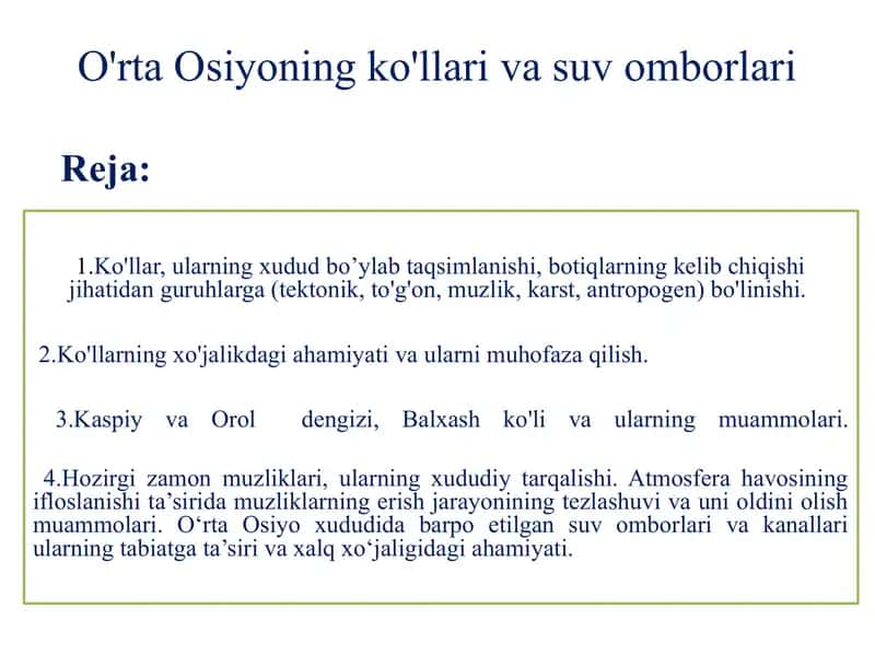 O'rta Osiyoning ko'llari va suv omborlari