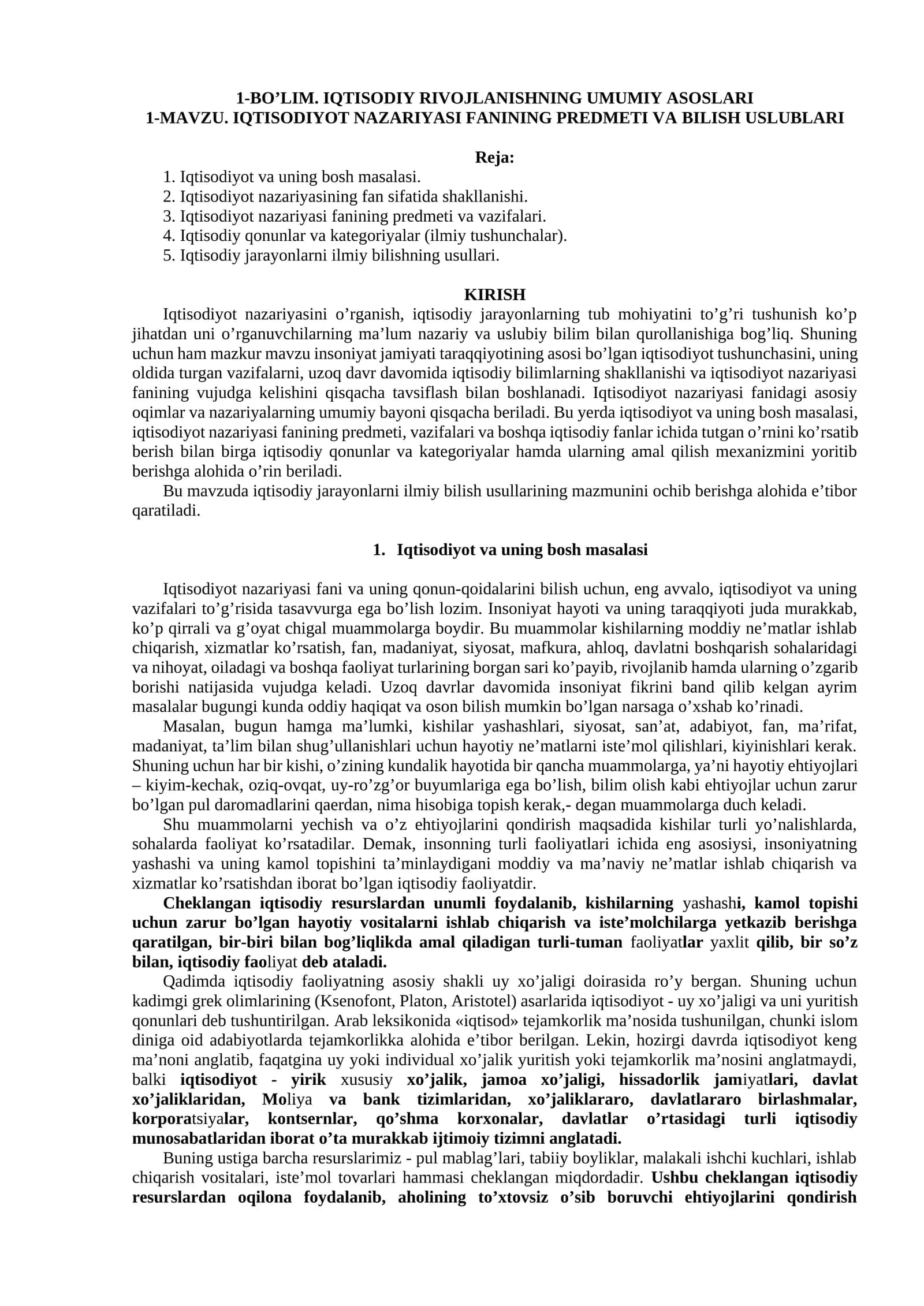 IQTISODIY RIVOJLANISHNING UMUMIY ASOSLARI