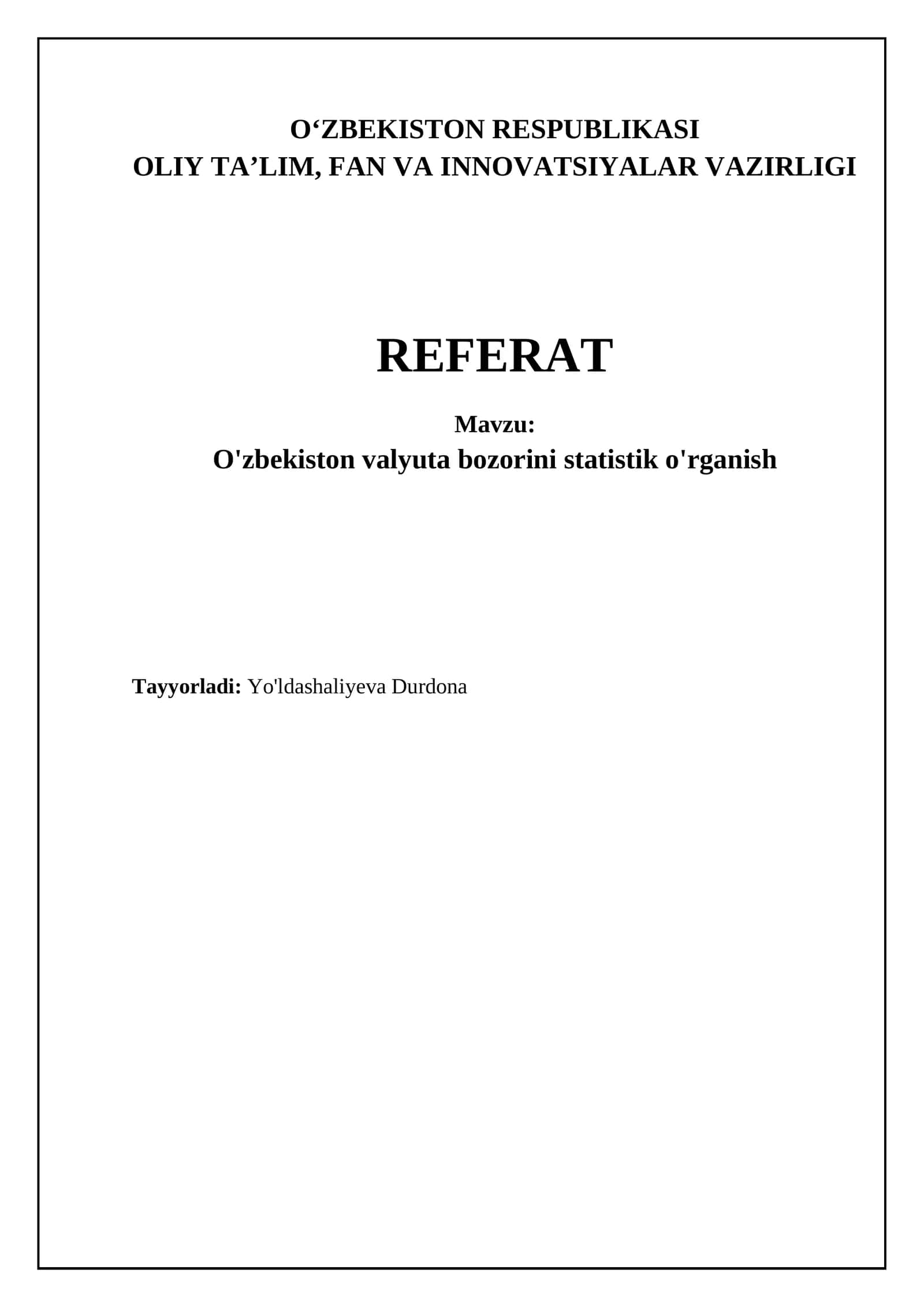 O'zbekiston valyuta bozorining statistik tahlili
