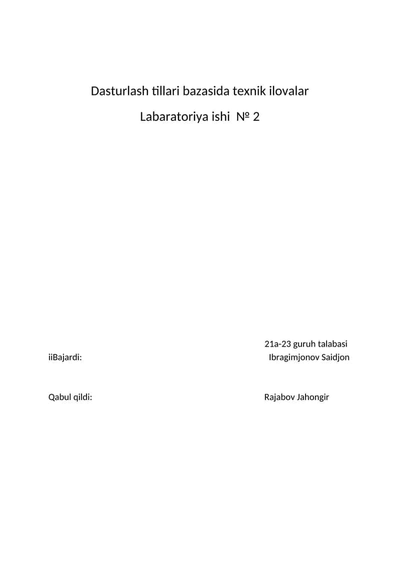 Dasturlash tillari bazasida texnik ilovalar