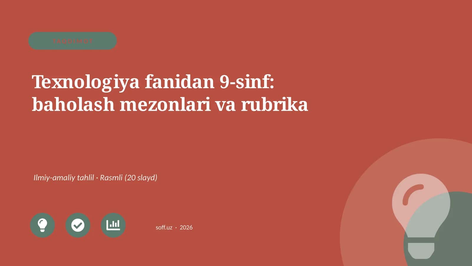 Texnologiya fanidan 9-sinf: baholash mezonlari va rubrika