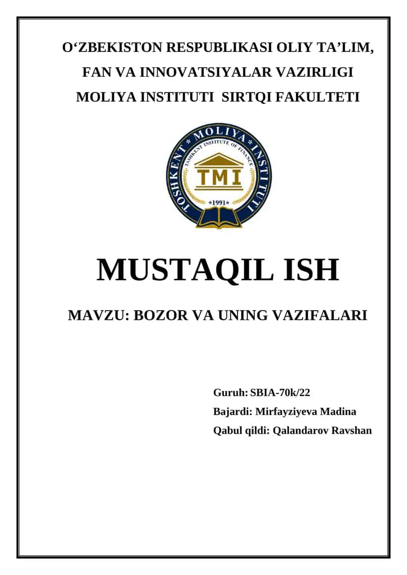 Bozor va uning vazifalari