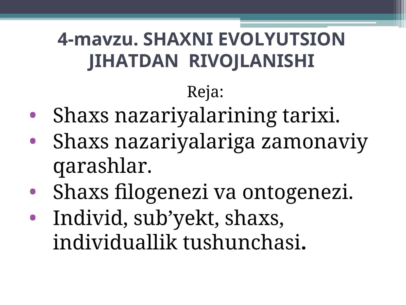 SHAXNIEVOLYUTSION JIHATDANRIVOJLANISHI