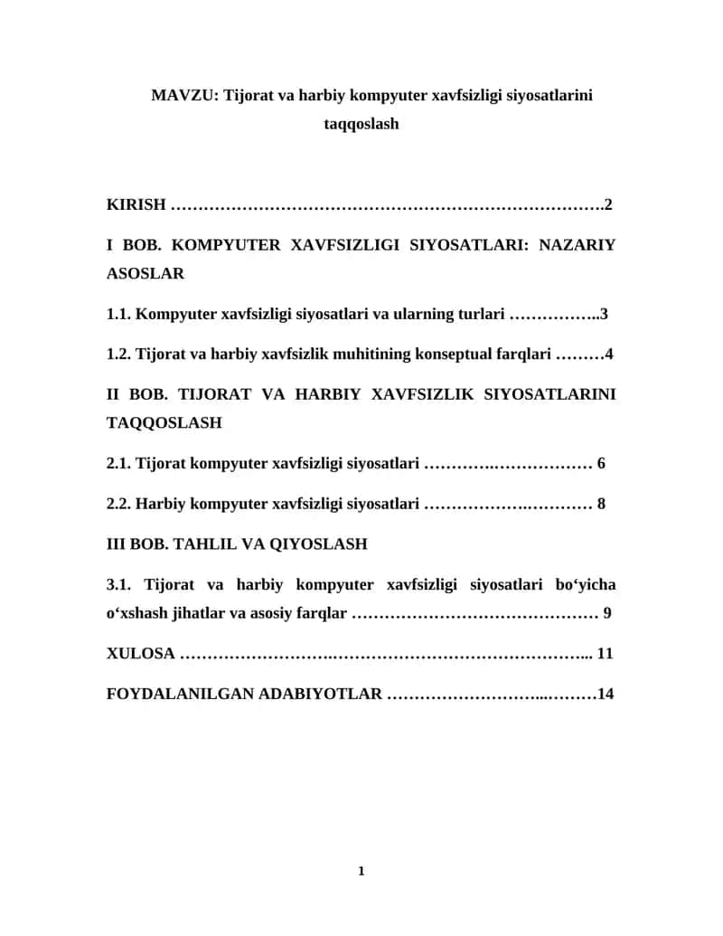 Tijorat va harbiy kompyuter xavfsizligi siyosatlarini taqqoslash