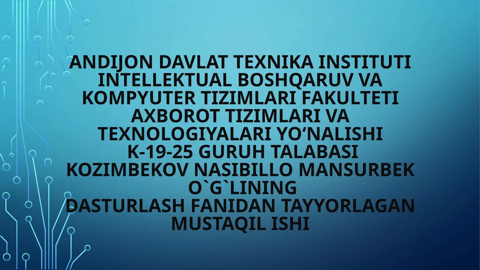 Intellektual boshqaruvva kompyuter tizimlari fakulteti
