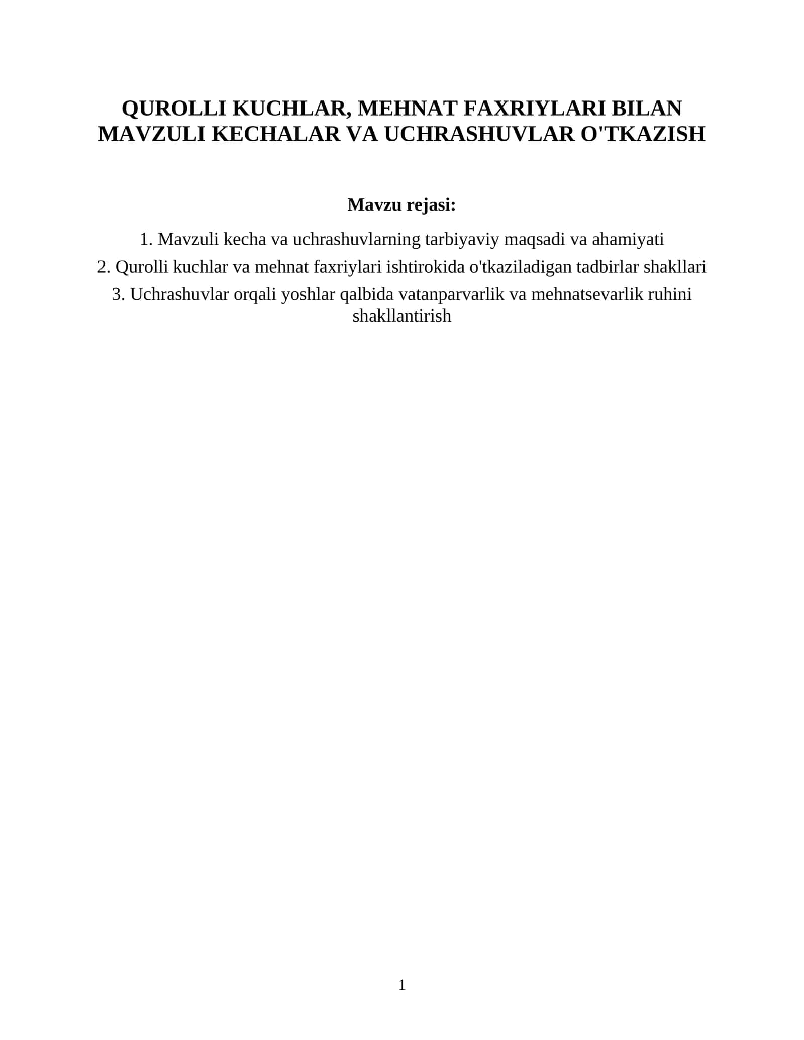Qurolli Kuchlar va Mehnat Faxriylari Bilan Mavzuli Kechalar va Uchrashuvlar O'tkazish