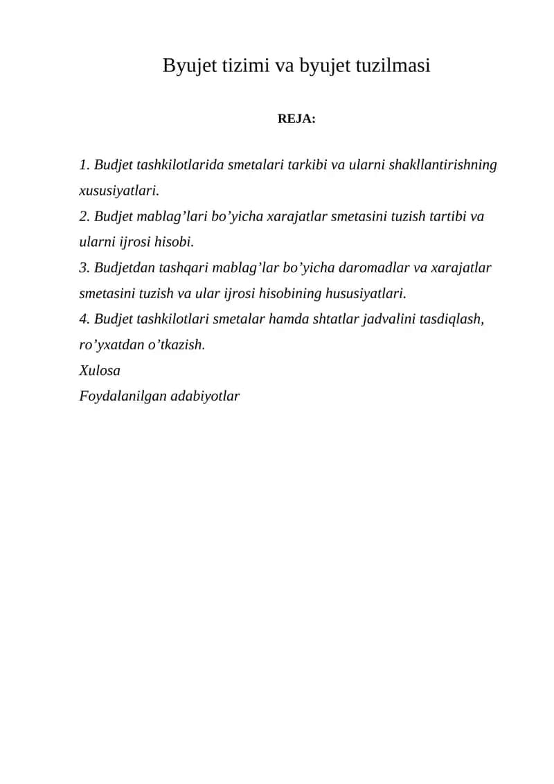 Budjet tizimi va byujet tuzilmasi