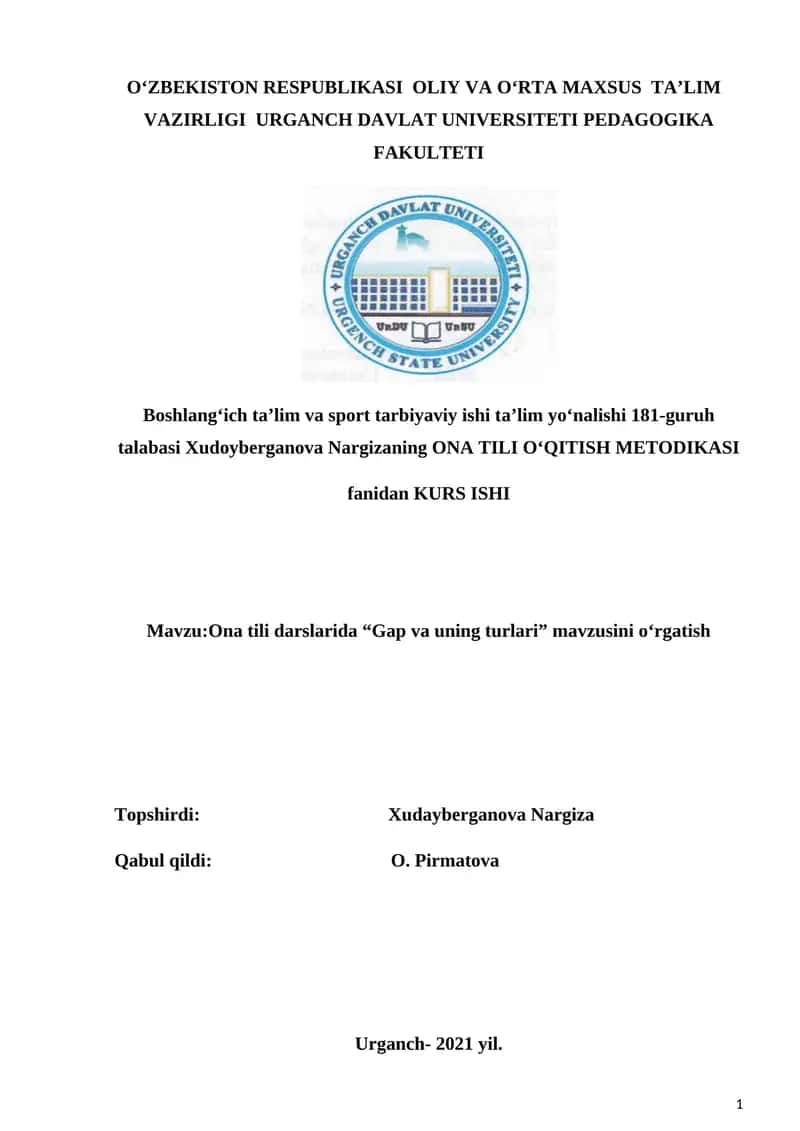 Ona Tili O'qitish Metodikasi