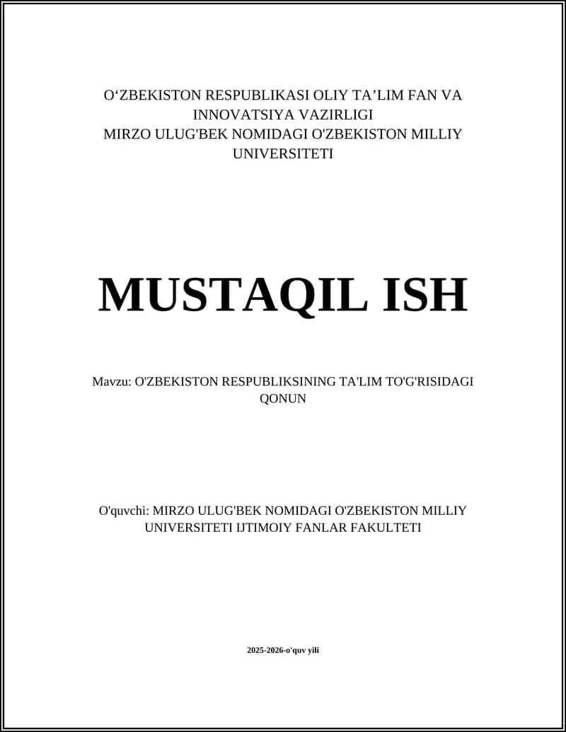 O'ZBEKISTON RESPUBLIKSINING TA'LIM TO'G'RISIDAGI QONUN