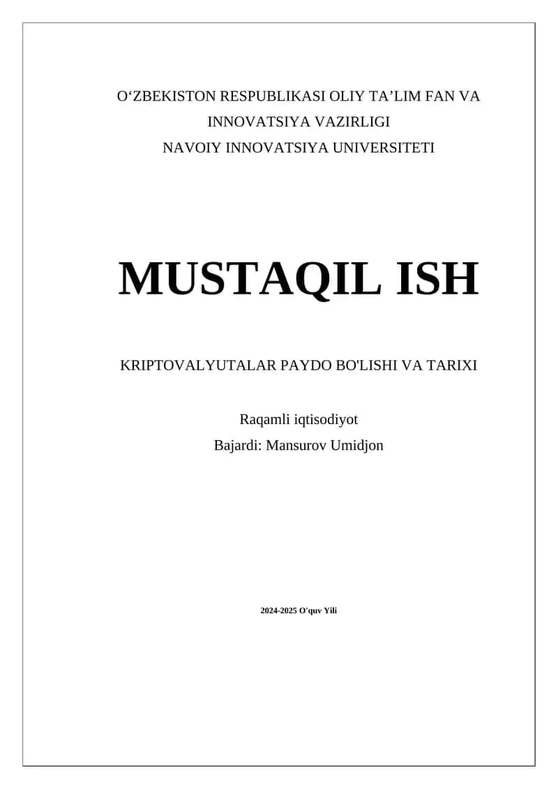 KRIPTOVALYUTALAR PAYDO BO'LISHI VA TARIXI