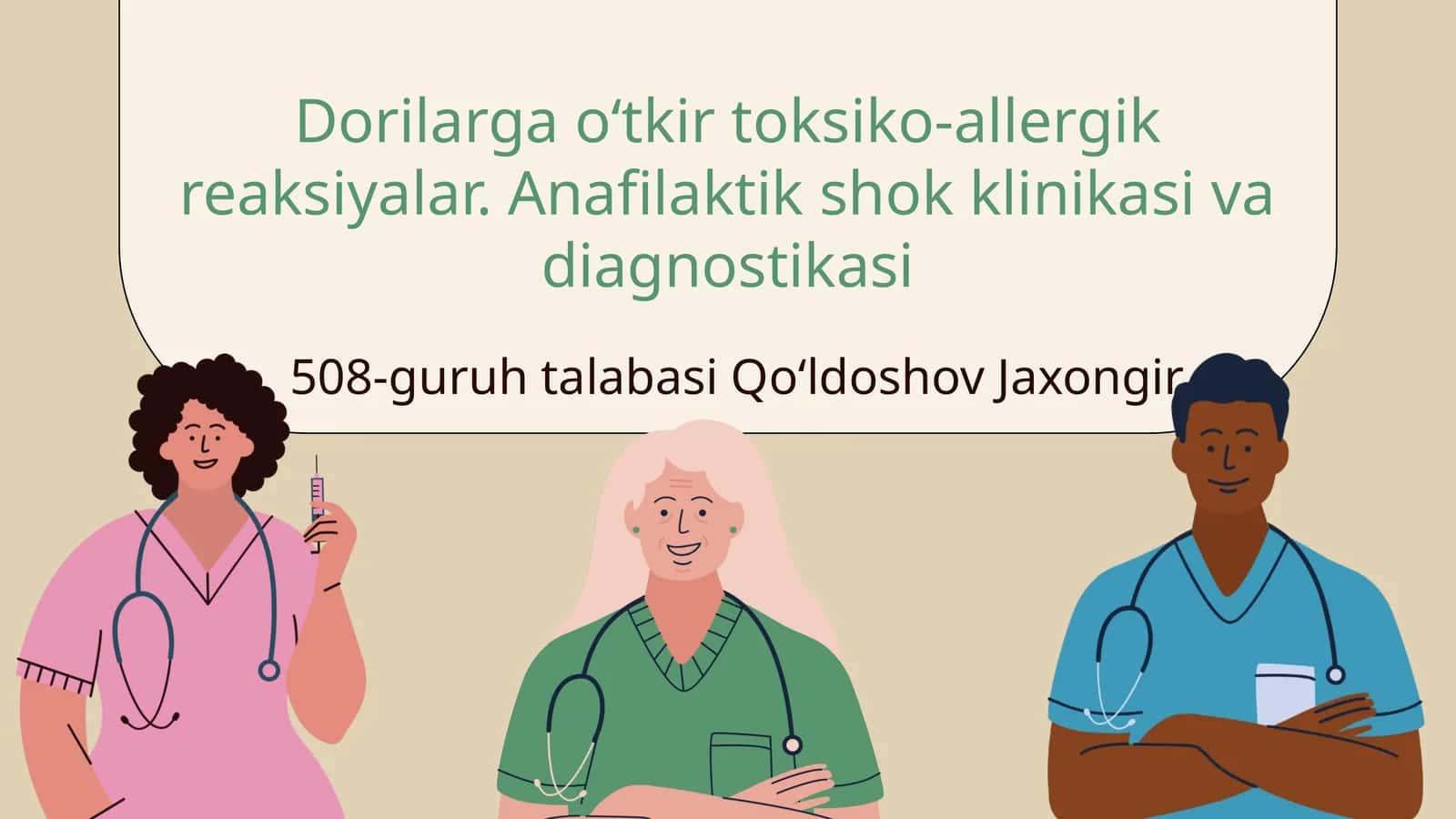 Dorilarga oʻtkir toksiko-allergik reaksiyalar. Anafilaktik shok klinikasi va diagnostikasi