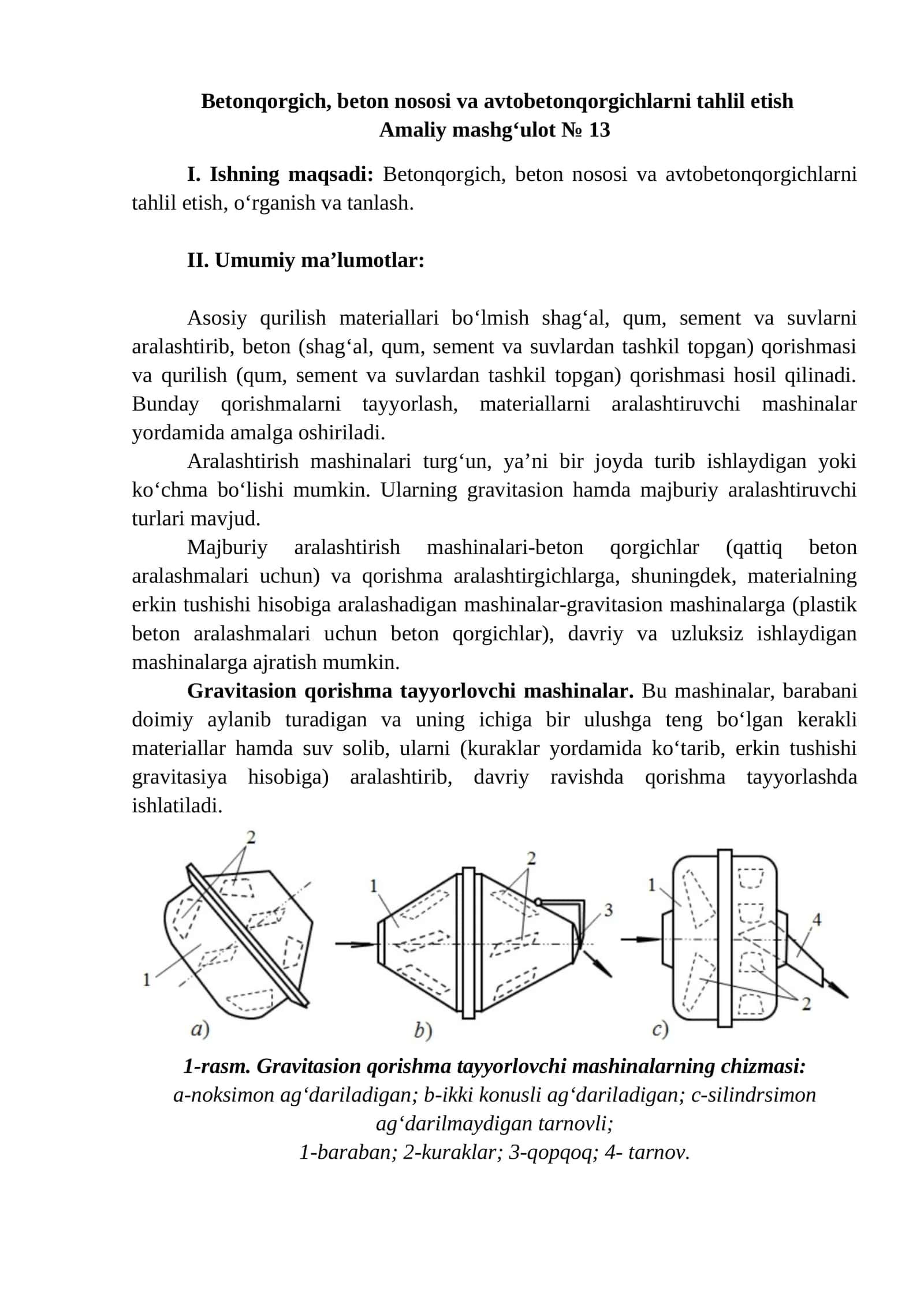 Betonqorgich, beton nososi va avtobetonqorgichlarni tahlil etish