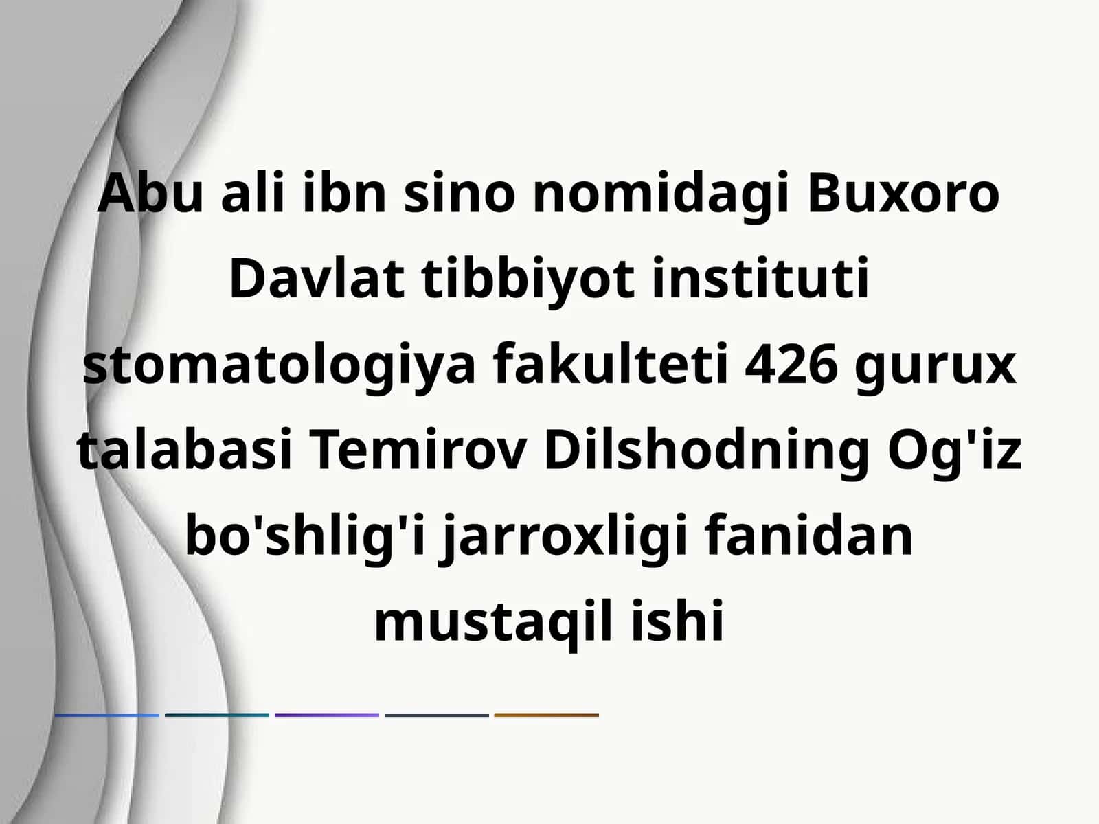 Og'iz bo'shlig'i jarroxligi fanidan mustaqil ishi