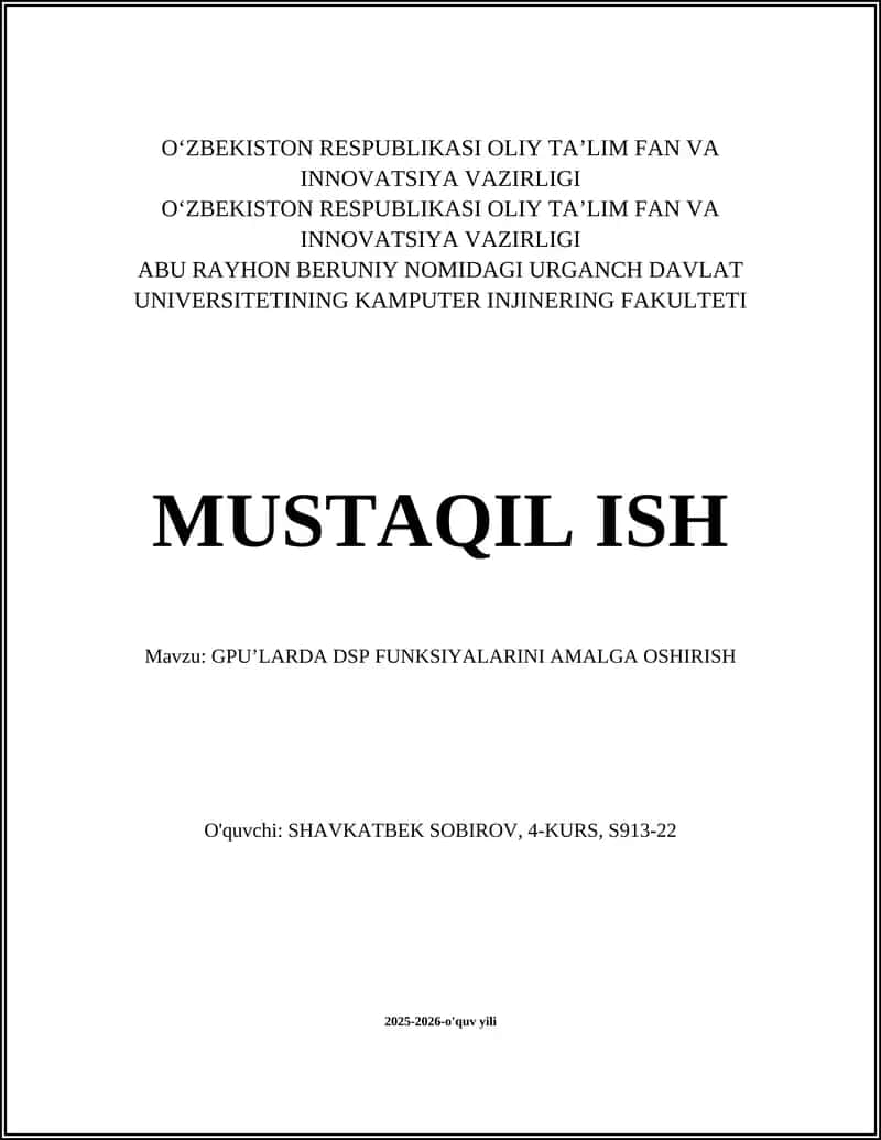 GPU’LARDA DSP FUNKSIYALARINI AMALGA OSHIRISH