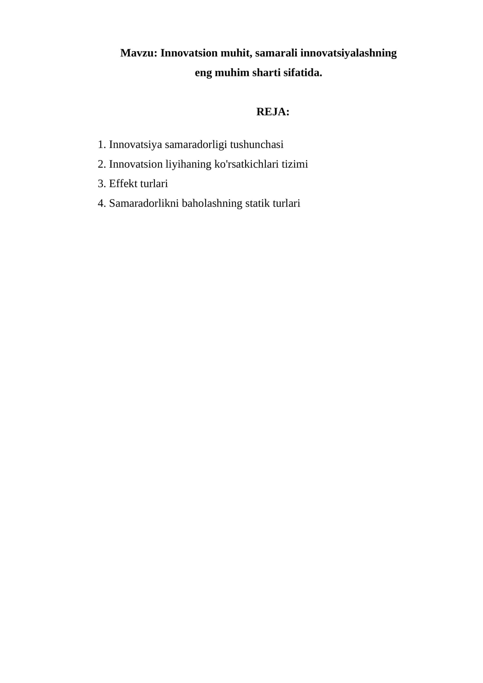 Innovatsiya samaradorligi tushunchasi