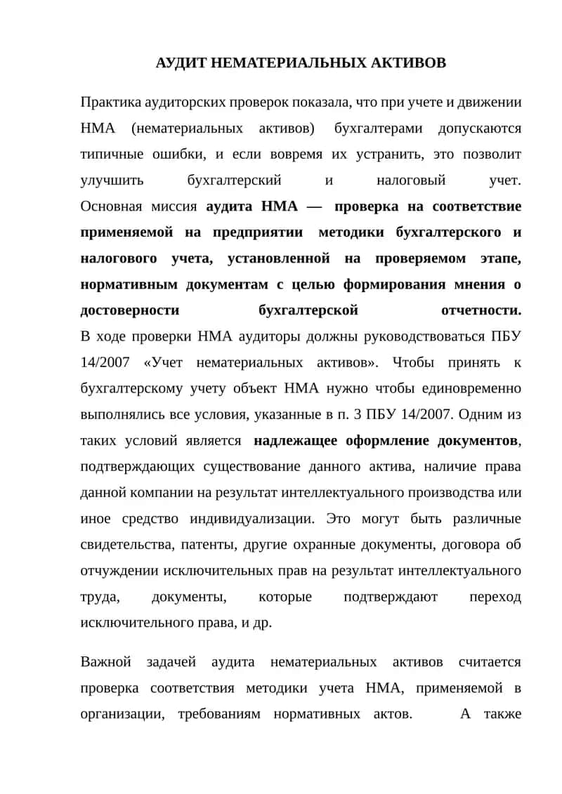 АУДИТ НЕМАТЕРИАЛЬНЫХ АКТИВОВ