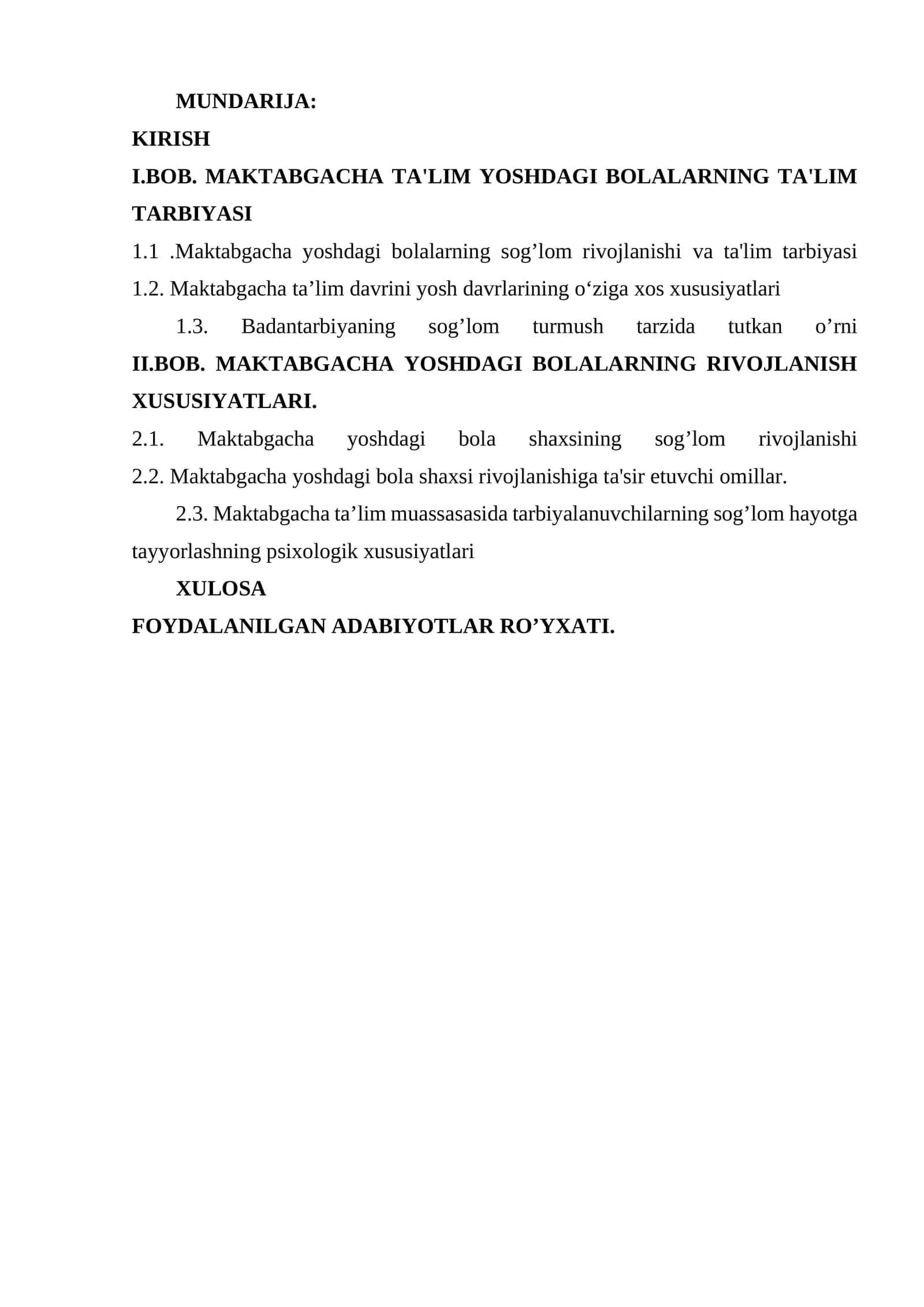 MAKTABGACHA TA'LIM YOSHDAGI BOLALARNING TA'LIM TARBIYASI