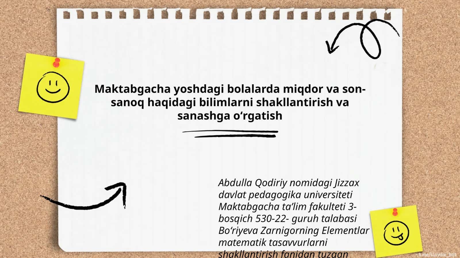 Elementlar matematik tasavvurlarni shakllantirish fanidan tuzgan taqdimot ishi