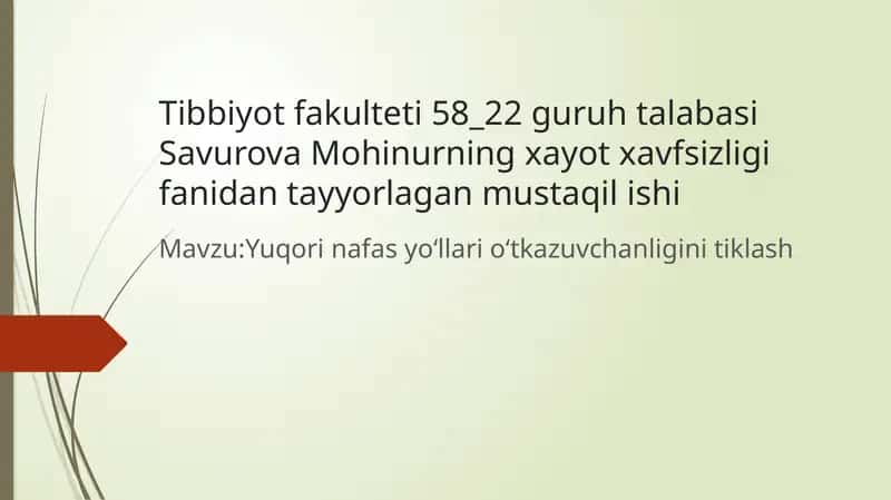 Savurova Mohinurning Xayotxavfsizligi