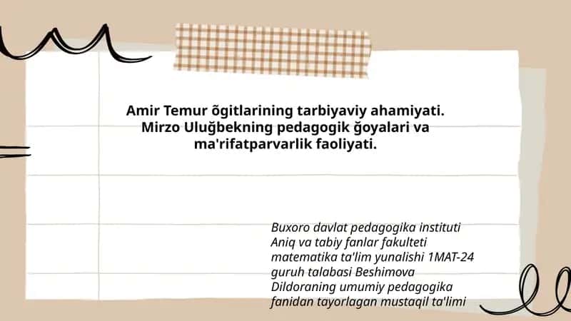 Amir Temur õgitlarining tarbiyaviy ahamiyati