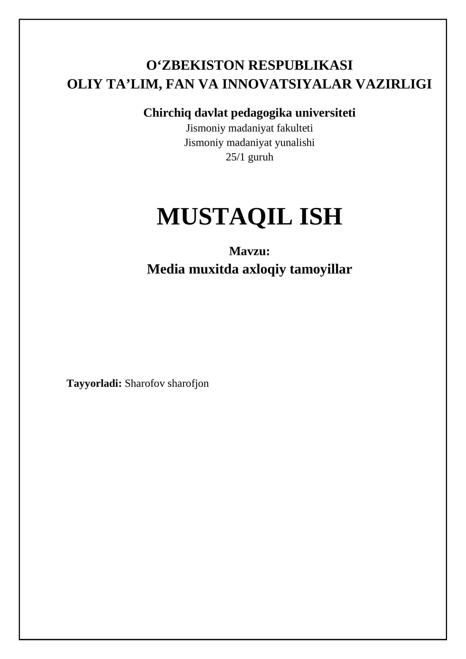 Media muxitda axloqiy tamoyillar