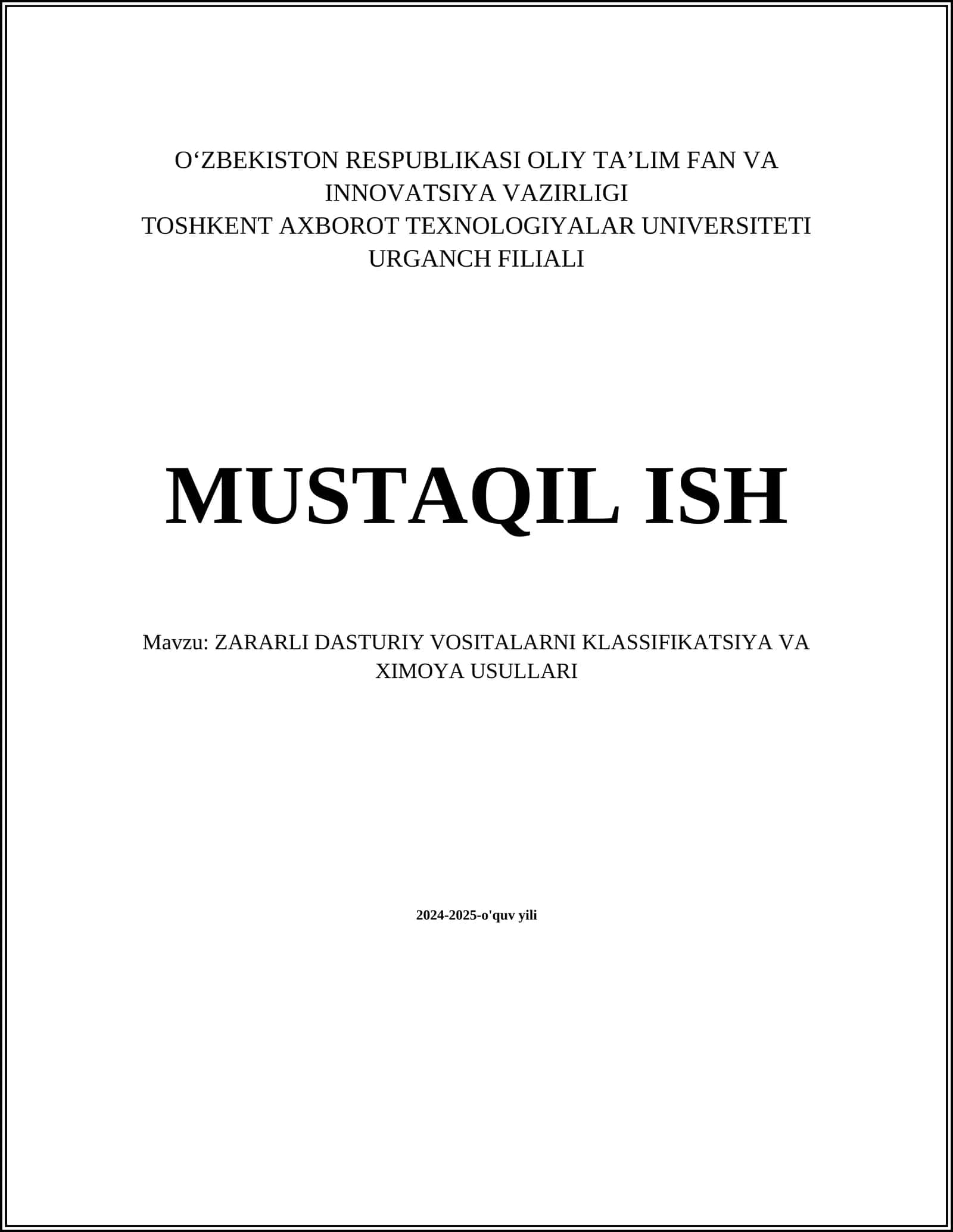 ZARARLI DASTURIY VOSITALARNI KLASSIFIKATSIYA VA XIMOYA USULLARI