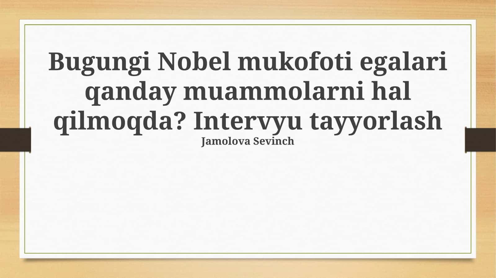 Bugungi Nobel mukofoti
