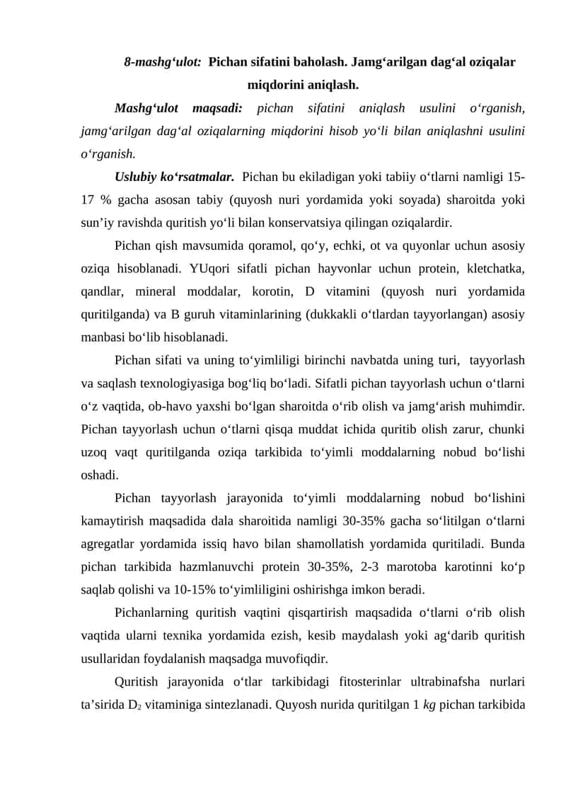 Pichan sifatini baholash