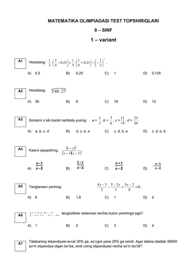 Matematikadan Olimpiada savollari