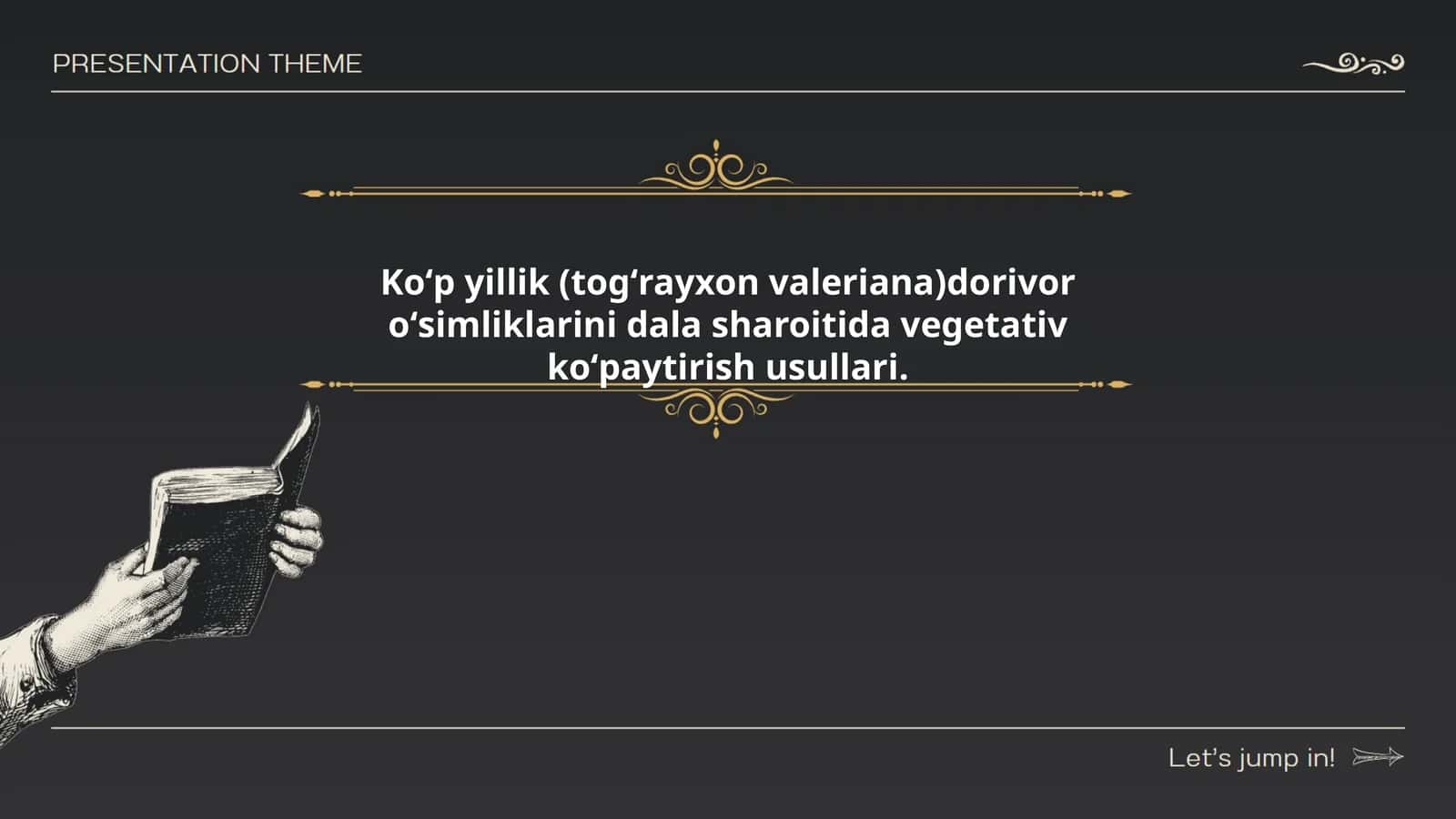 Koʻp yillik (togʻrayxon valeriana)dorivor oʻsimliklarini dala sharoitida vegetativ koʻpaytirish usullari