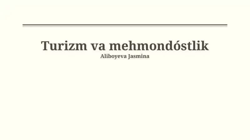Turizm va mehmondóstlik