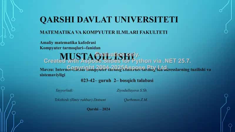 Internet-Global kompyuter tarmog'i.Internet tarmog‘ida adresslarning tuzilishi va sistemaviyligi