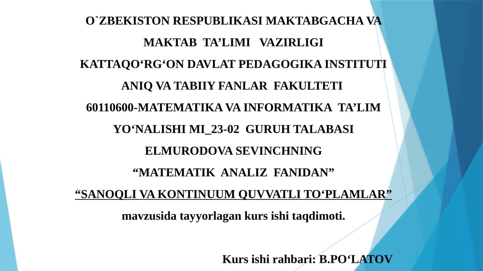 MATEMATIK ANALIZ FANIDAN