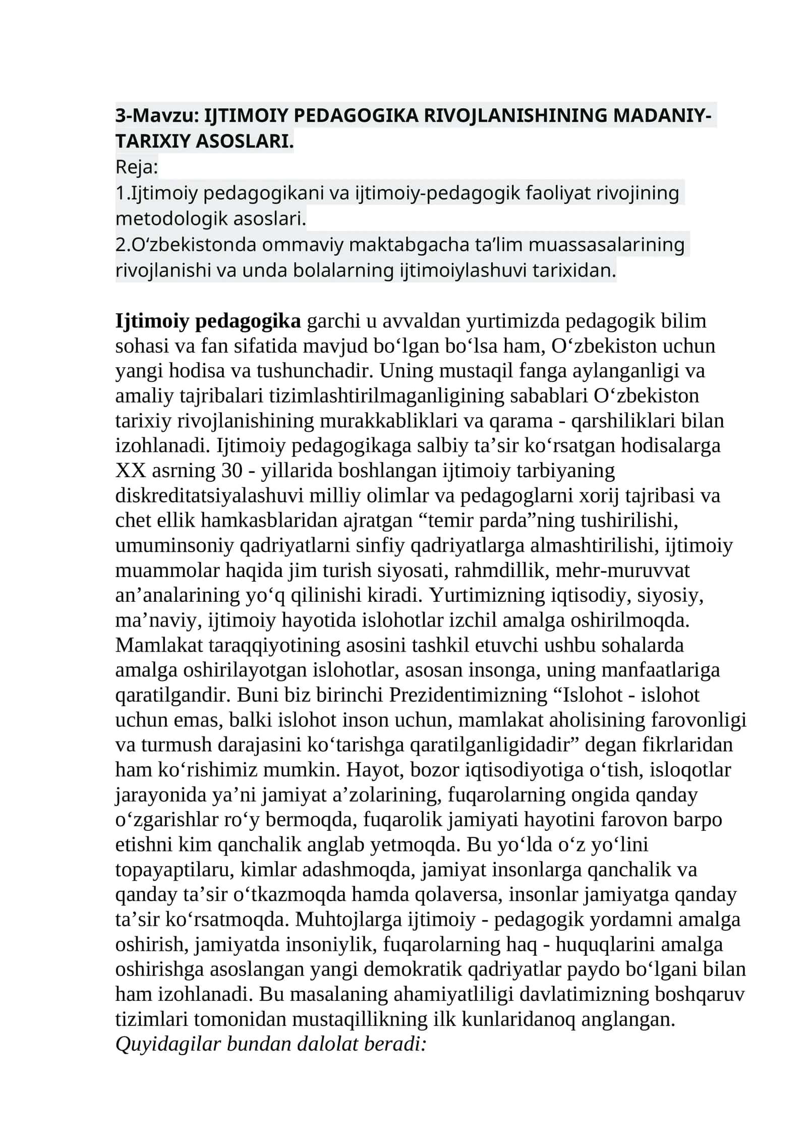 IJTIMOIY PEDAGOGIKA RIVOJLANISHINING MADANIY- TARIXIY ASOSLARI