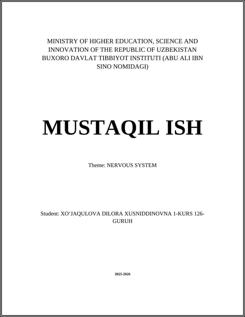 BUXORO DAVLAT TIBBIYOT INSTITUTI (ABU ALI IBN SINO NOMIDAGI)