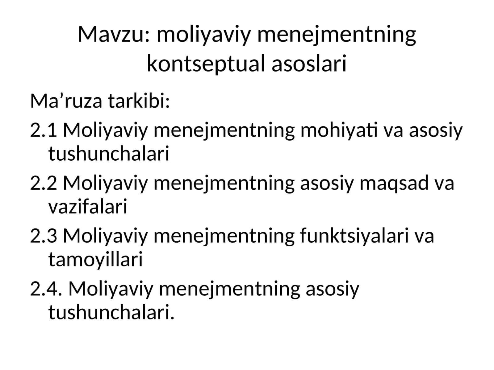 moliyaviy menejmentning kontseptual asoslari
