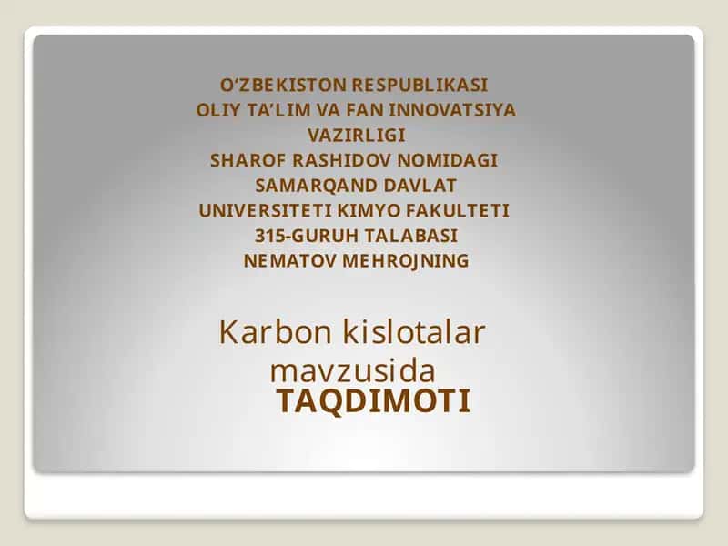 To’yingandi karbonkislotalarning nomlanishi