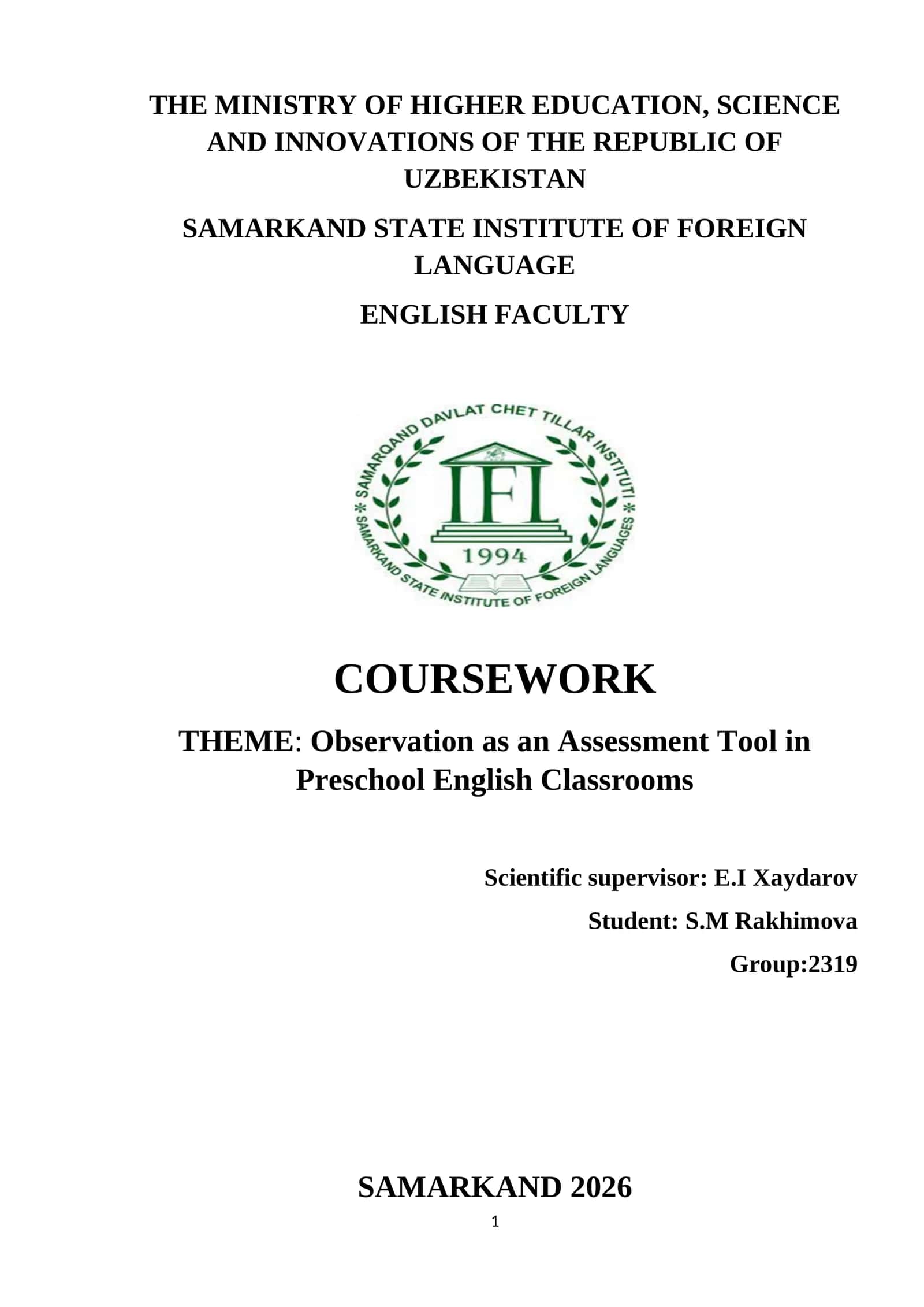 Observation as an Assessment Tool in Preschool English Classrooms