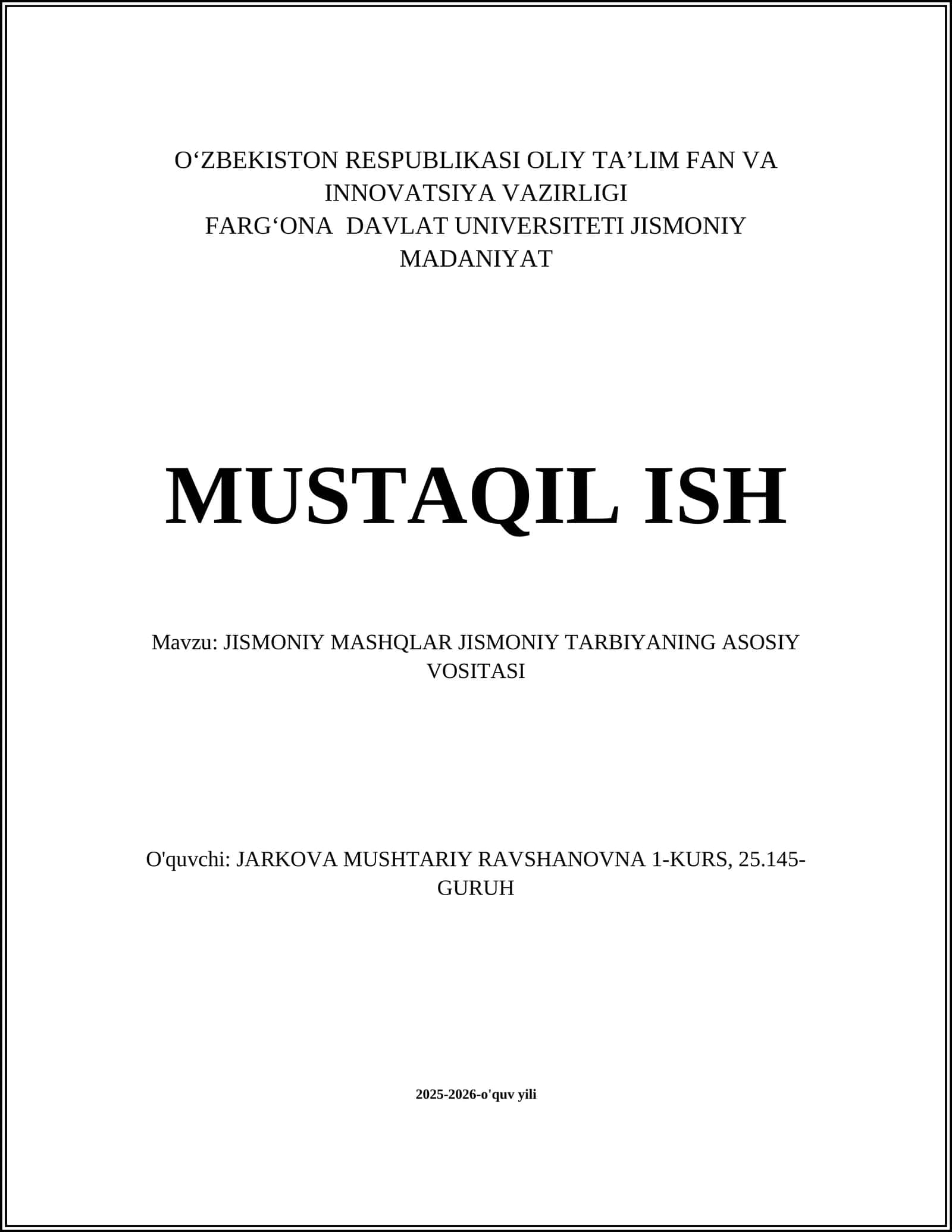 Jismoniy mashqlar tushunchasi va ahamiyati