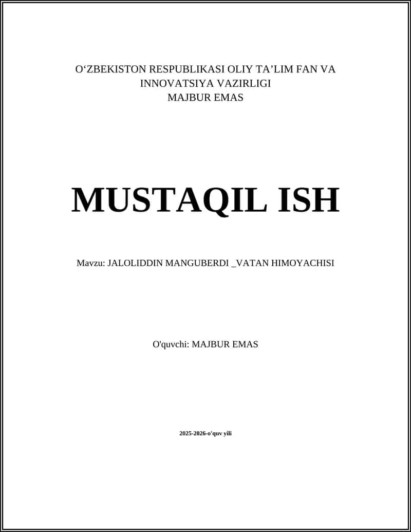 JALOLIDDIN MANGUBERDI _VATAN HIMOYACHISI