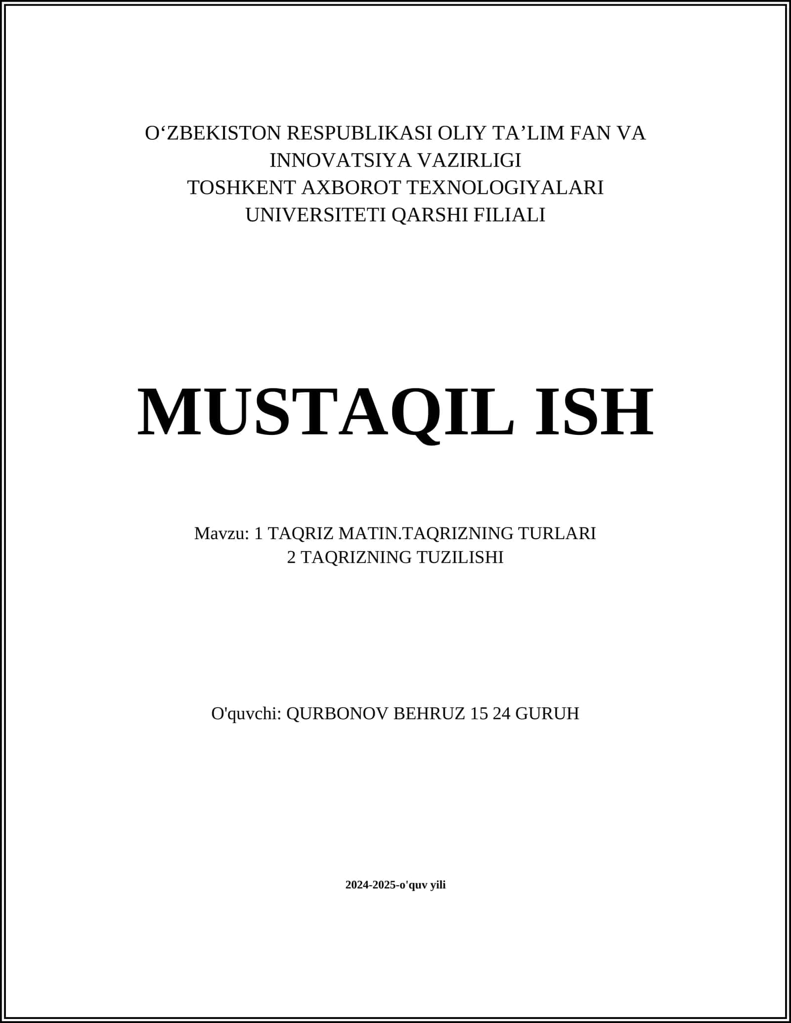 Taqriz Matin. Taqrizning Turlari